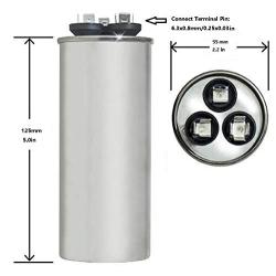 60+5 MFD uF Air Conditioner Capacitor Round Aluminum Electrolytic Dual Motor Run Capacitor 450V AC Withstand Voltage for Condenser Straight Cool or Heat Pump of Air Conditioner