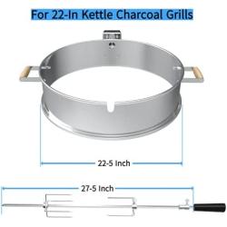 BBQSTAR Universal Stainless Steel 22.5-in Kettle Grill Rotisserie Kit-Rotisserie Ring/Spit Motor Driver/4-Prong Meat Forks/Wooden Handles-for Weber/Napoleon/Kingsford 22-in Kettle Charcoal Grills