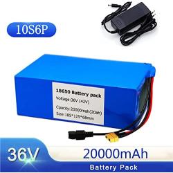 Wnicek 36V 20AH E-Bike Li Battery Pack 20000mAh 10S 6P Lithium-ion Battery with 42V Charger Electric Bicycle Battery Suitable for 650W 500W 350W 250W 200W Motor