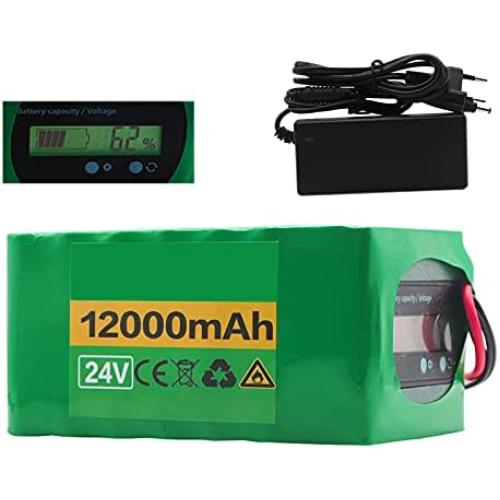 Wnicek 24V 12Ah Ebike Lithium Battery 12000mAh 6S5P Electric Bike Battery Pack for 200W 350W Motor for Electric Tools Electric Scooters with Voltage Display+ Charger