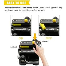 50Amp Circuit Breaker,12V-48V DC Fuse Holder,Replace Fuses,with Reset Button,for Automotive Marine Boat Audio System Current Overload Protection(50A)