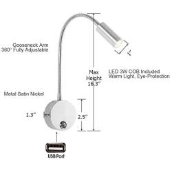 DC 12V Reading Light, Touch Control RV Interior Lights with USB Charging Port, 3W Warm White Flexible Gooseneck Lamp for Car, Van, Boat and Motorhome (Aluminum)