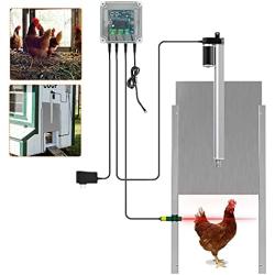YUEWO Automatic Large Chicken Coop Door Opener Kit with Bonus Remote Control and Infrared Sensor, Rainproof Outdoor Timer Controller Actuator Motor, 12V DC Power Supply (Light Sensitive Version)
