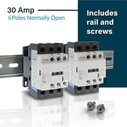 Shopcorp 30 Amp 6 Pole (3 Pole x 2) Normally Open and Auxiliary 1NO-1NC, 110-120VAC Coil, Motor Load 32A and Lighting Load 50A Contactors Bundle with DIN Rail, 35 x 150 mm and 2#10 Screws