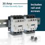 Shopcorp 30 Amp 6 Pole (3 Pole x 2) Normally Open and Auxiliary 1NO-1NC, 110-120VAC Coil, Motor Load 32A and Lighting Load 50A Contactors Bundle with DIN Rail, 35 x 150 mm and 2#10 Screws