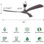 Ovlaim 72 inch Outdoor Smart WiFi Solid Wood Ceiling Fan, IP44 DC Motor Ceiling Fan with Remote Control 3 Blades, Compatible with Alexa, Google and Smart Life App