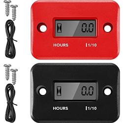 2 Pieces Inductive Hour Meter for Gas Engine Lawn Mower Dirt Bike Motorcycle Motocross Snowmobile Karting Marine ATV Boat Outboard Motor Generator Waterproof Hour Meters (Black, Red)