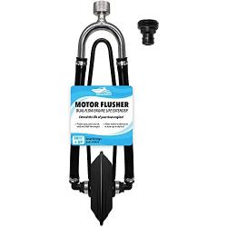 Seaworks Dual Feed Muff Style Heavy Duty Steel Boat Motor Flusher | Use for Antifreeze Winterization or Common Water Flush | 5/8 Inch Standard Garden Hose Connection (Black)