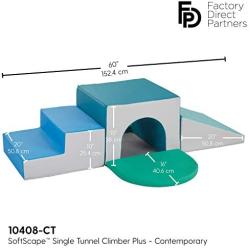 FDP SoftScape Single Tunnel Play Foam Climber Plus, Beginner Toddler Soft Structure for Active Playtime (5-Piece Set) - Contemporary