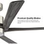 WINGBO 54 Inch DC Ceiling Fan with Lights and Remote Control, 5 Reversible Carved Wood Blades, 6-Speed Noiseless DC Motor, Modern Ceiling Fan in Brushed Nickel Finish with Gray Blades, ETL Listed