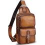 Genuine Leather Sling Bag Crossbody Motorcycle Bag Handmade Hiking Chest Daypack Retro Shoulder Backpack (Brown)