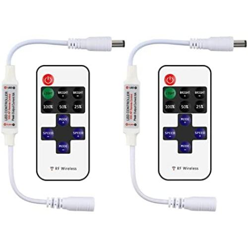 RGBZONE 2 Pack 11-Key RF Mini Wireless Remote Controller with DC 5-24V Connector for 5050 3528 5630 RGB LED Strip Lights