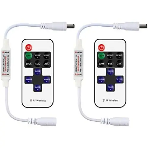 RGBZONE 2 Pack 11-Key RF Mini Wireless Remote Controller with DC 5-24V Connector for 5050 3528 5630 RGB LED Strip Lights
