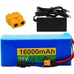 Jieoto E-Bike Lithium Battery 36V 16Ah 10S 5P Lithium-ion Battery Pack for 200W 250W 350W 500W Motor with 42V Charger Fit for Electric Street Bike Tricycles Electric Scooter