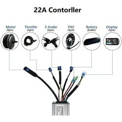 Ebike 22A Controller Kit Control System KT LED 880 Display 8PAS 130X Throttle E-Brake