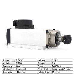 RATTMMOTOR CNC Spindle Motor Kit Square 2.2KW 220V Square Air Cooled Spindle Motor ER20+2.2KW Inventer 220V Spindle Motor Speed Control Variable Frequency Drive VFD for CNC Router Milling Machine