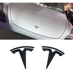 Powlamks 3D Metal Emblem Sticker for Tesla Model 3, 2Pcs - Front Hood Badge Decal & Rear Trunk Logo (Matt Black)