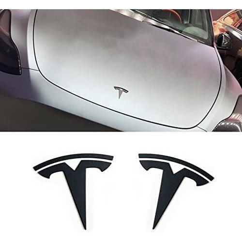Powlamks 3D Metal Emblem Sticker for Tesla Model 3, 2Pcs - Front Hood Badge Decal & Rear Trunk Logo (Matt Black)