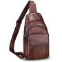 Genuine Leather Sling Bag Crossbody Motorcycle Bag Handmade Chest Bag Hiking Daypack Retro Shoulder Backpack (Coffee)
