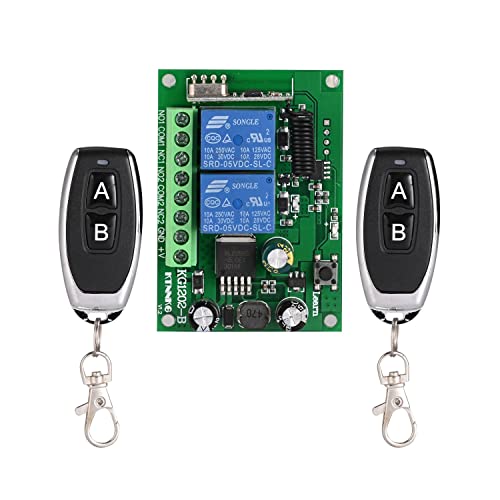 433MHz Universal Wireless Remote Control DC 12V 10A 2CH RF Relay Receiver Transmitter for Garage/Gate/Motor/LED/Light/Smart Room