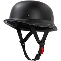 German Style Motorcycle Helmet, Thin Skull Cap Half Helmet for Adult Men Women, Novelty DOT Half Shell Helmet, Retro Half Face Helmet for Cruiser Scooter Chopper, DOT Approved (Matte Black, Large)