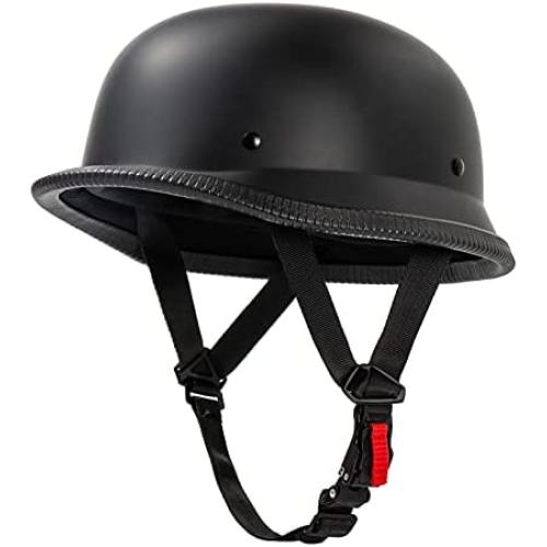 German Style Motorcycle Helmet, Thin Skull Cap Half Helmet for Adult Men Women, Novelty DOT Half Shell Helmet, Retro Half Face Helmet for Cruiser Scooter Chopper, DOT Approved (Matte Black, Large)