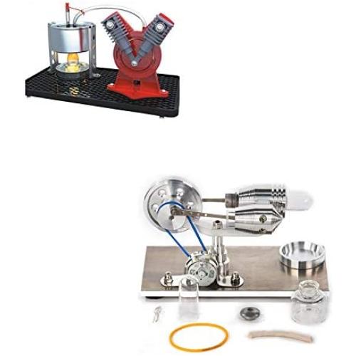 Sunnytech Mini Hot Live Steam Engine Model Hot Air Stirling Engine Motor Model V-Type-SC010