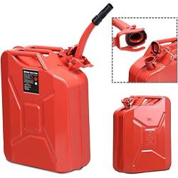 BUSHLY 5 Gallon 20 Liter Jerry Fuel Can, Portable Steel Gasoline Container with Flexible Spout & Vent, Durable Tank for Cars, Trucks, Motorcycle, Cross-country, Travel Green, Red