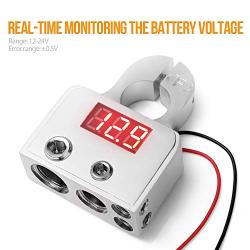 MNJ Motor Car Battery Terminal Connectors with Voltmeter - 0/4/8 AWG Positive Negative Battery Post Clamp and Shims for Car Auto Caravan Marine Boat Motorhome (Pair)