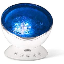 Ocean Wave Night Light and Projector w/t Built in Sound Machine, Led Night Light and Music Player, Remote Night Light Projector, Sound Machine for Baby Sleeping, White - BabyLuv