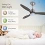 Ovlaim 52 Inch DC Motor Dark Grey Solid Wood Propeller Ceiling Fan Indoor with Light and Remote Control, Dimmable Lighting & 3 Blades Ceiling Fan Modern for Living Room Dining Room Bedroom