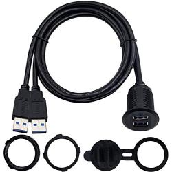 Duttek USB Panel Flush Mount Cable, Dual USB 3.0 Male to Female Extension Cable, USB Mount, Dash Mount, Flush Mount, Panel Mount Cable, for Car, Boat, Motorcycle 1M/3.3FT