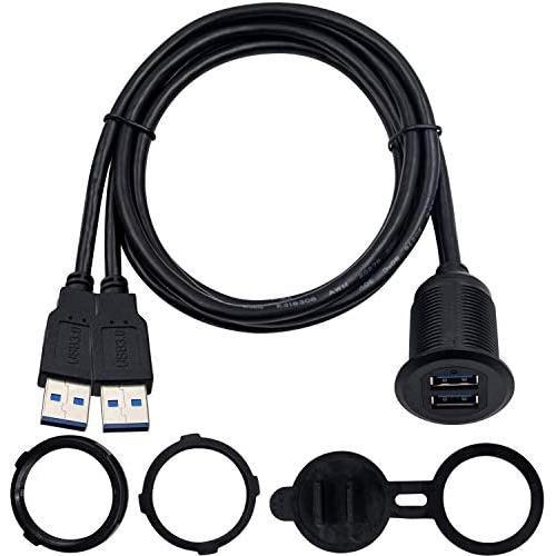 Duttek USB Panel Flush Mount Cable, Dual USB 3.0 Male to Female Extension Cable, USB Mount, Dash Mount, Flush Mount, Panel Mount Cable, for Car, Boat, Motorcycle 1M/3.3FT