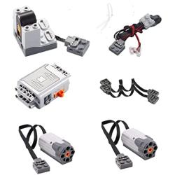 YYUNA Power Functions Motor Kit, 6Pcs Building Blocks Power Kit with 2Medium Motor, 1Battery Box, 15CM Extension Cords, LED Lights, Programming Education Toys Accessories