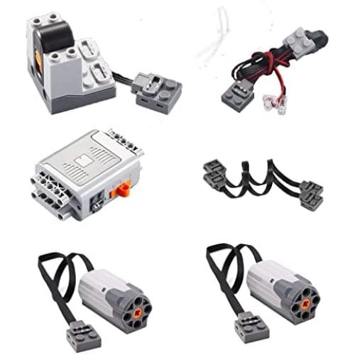YYUNA Power Functions Motor Kit, 6Pcs Building Blocks Power Kit with 2Medium Motor, 1Battery Box, 15CM Extension Cords, LED Lights, Programming Education Toys Accessories