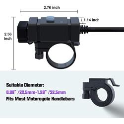 iMESTOU Motorcycle Phone Charger Kit 18W Ring Terminal to USB C 3.0A Quick Charge Dual USB QC 3.0 Handlebar Cellphone Charge Adapter Switch & Fuse for 12V/24V Motorcycles