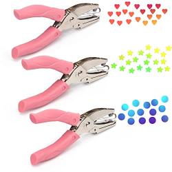 3 PCS Handheld Hole Paper Punch Coolrunner Handheld Metal Single Hole Paper Punch DIY Handheld Punch Hole Circle/Star/Heart-Shaped Single-Hole Paper Puncher