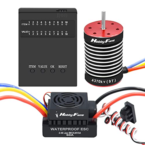 Hobby Fans F540 4370KV Sensorless Brushless Motor with 60A ESC Electronic Speed Controller Programming Card Waterproof Motor ESC Combo 3.175mm Shaft for 1/10 RC Car Truck
