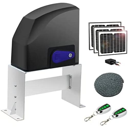 TOPENS DKC500S Solar Sliding Gate Opener Chain Drive Automatic Gate Motor for Heavy Driveway Slide Gates Up to 1300 Pounds, Electric Gate Operator Battery Powered with Solar Panel Remote Control Kit