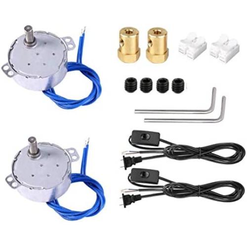 Moteur Synchrone à Aimants Permanents, Moteur de Tournebroche, Moteur Cupisserie, Moteur de Tournage, Moteur Rotatif, Moteur Électrique avec Connecteur Flexible de 7mm et Câble Lampe, 50/60Hz AC100~127V 4W CCW/CW - 2 pièces (2.5-3 rpm)