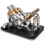 Sunnytech Hot Air Stirling Engine Motor Educational Electricity 4 Cylinders Generator Colorful LED M16-V4-D