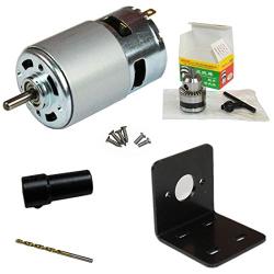 Abovehill 775 DC Motor Set 12V-24V 6000-12000RPM Ball Bearing Motor for Electrical Tools +Motor Bracket +Drill Chuck+Bushing+4mm Drill