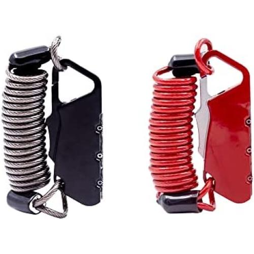 Motorcycle Helmet Lock 2 Pack,Combination Lock with Cable,Suitable for Motorcycles, Bicycles and Scooters.Small Size ,Portable and Practical.Black and red