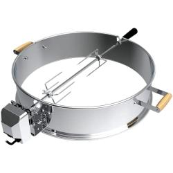 BBQSTAR Universal Stainless Steel 22.5-in Kettle Grill Rotisserie Kit-Rotisserie Ring/Spit Motor Driver/4-Prong Meat Forks/Wooden Handles-for Weber/Napoleon/Kingsford 22-in Kettle Charcoal Grills