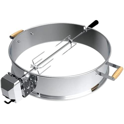 BBQSTAR Universal Stainless Steel 22.5-in Kettle Grill Rotisserie Kit-Rotisserie Ring/Spit Motor Driver/4-Prong Meat Forks/Wooden Handles-for Weber/Napoleon/Kingsford 22-in Kettle Charcoal Grills