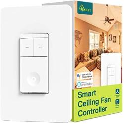 TREATLIFE Smart Ceiling Fan Control, 4 Speed Fan Switch for Ceiling Fan, Neutral Wire Required, Smart Home Devices that Works with Alexa and Google Assistant, Remote Control, Schedule, No Hub Required