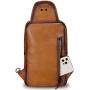 Genuine Leather Sling Bag Crossbody Motorcycle Bag Handmade Hiking Chest Daypack Retro Shoulder Backpack (Brown)