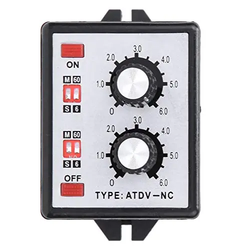 Twin Timer Relay, ATDV-NC On Off Twin Timer Relay Knob Control Time Switch Control Adjustable 6S-60M AC 220V