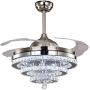 Crystal Ceiling fan with lights, Retractable Blades Fan Chandelier with Remote Control Fandelier with 3 Color Changing Chandelier for livingroom bedroom(Silver)