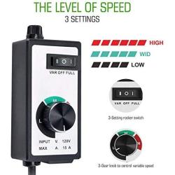 Cdmall Electronic Fan Speed Controller Variable Adjuster for Hydroponics Inline Duct Exhaust Ceiling Fans with 6 Long 120V 15A Cord